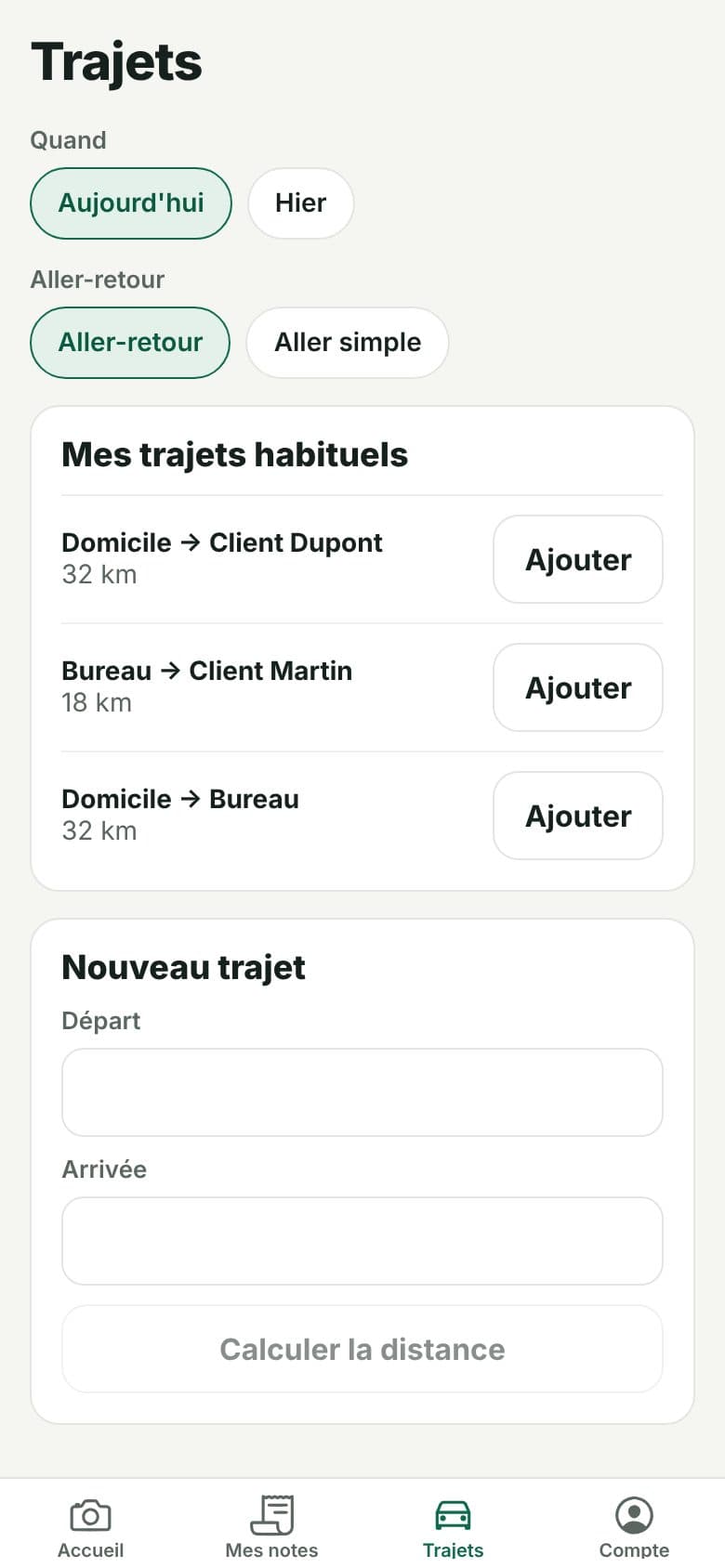 Saisie d'un trajet avec calcul de distance par Google Maps
