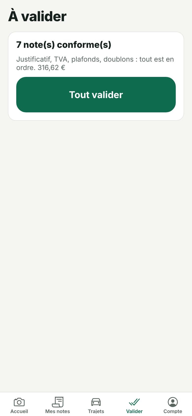 Écran de validation des notes pour un manager